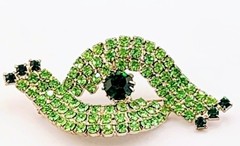 JULIANA STYLE EMERALD GREEN & LIME RHINESTONES BROOCH & DANGLE CLIP-ON EARRINGS