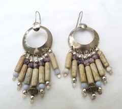 3 1/8″ LONG VTG SOUTHWEST STERLING SILVER BLUE LACE AGATE JASPER BEAD EARRINGS