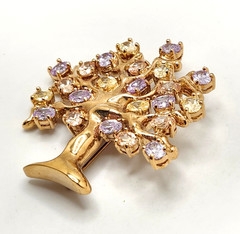 Francesca Visconti Gold Tone Tree of Life Lavender & Yellow Rhinestone Brooch