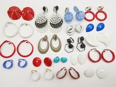 Vintage Earrings Enamel Clip On Lot Hoop Dangle + Minor Wear D2539
