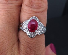 Vintage 1.17ct Vivid Red Ruby & 0.68ct Diamond Platinum Cocktail Ring Size 7