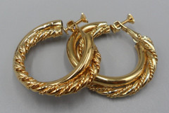 Vintage Napier Clip On Hoop Earrings Double Twisted Gold Tone Screw Back 1.5″