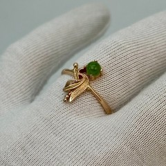 USSR Vintage Original Rose Gold Natural Nephritis Ring 583 14K 1.92 g. 6 US