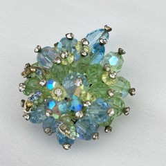 Vintage Vendome Brooch Pin Cluster Snowflake Green Austrian Bead Mid Century