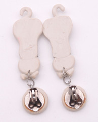 White Cat Kitty Earrings READ Vintage 80s Clay Ceramic Rhinestone Dangle Clip-On