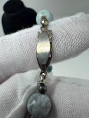 Vintage Blue Stone Frosted Sea Glass Bead Necklace Asian Box Clasp 24″