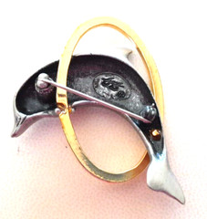 Vintage 1980’s FAF FaFard Pewter & 18K Gold Plated 2″ Jumping Dolphin Brooch Pin