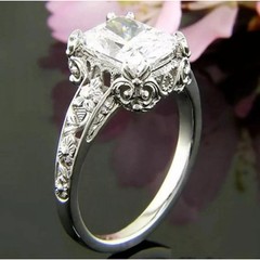 3.00Ct Emerald Cut Lab-Created Diamond Antique Style Floral Engraved Ring Silver
