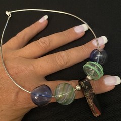 STUDIO ARTISAN HAND MADE ESTATE STERLING SILVER & HAND BLOWN GLASS NECKLACE 16”