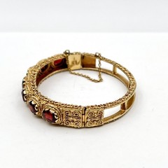 VTG Sydney Berman 13k Yellow Gold Ornate Almandine Garnet 6.5″ Bangle Bracelet