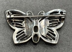 VTG Sterling Silver “IL” Maker Butterfly Brooch Marcasite Black Onyx Deco Style