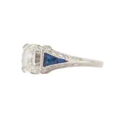 Art Deco Style Lab Created Diamond & Sapphire 14K White Gold FN Engagement Ring