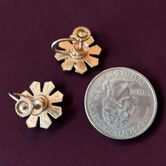 Art Deco Rhinestone Earrings Black Enamel Screwback Cogwheel Vintage