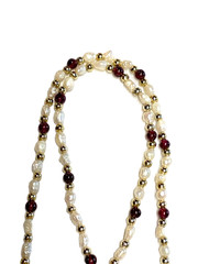 Vintage Genuine Rice Pearls & Almandine Garnet Beaded Necklace & Bracelet Set