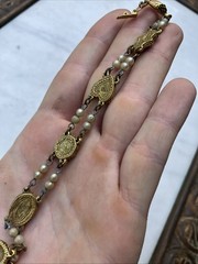 Vintage Goldette NY Victorian Bracelet. Multi-tone rhinestones & Faux pearls