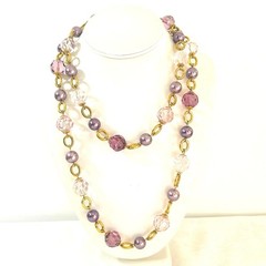 Vtg KJL Kenneth Jay Lane Long Bead Faux Pearl Necklace Faceted Lilac Signed