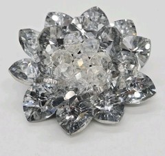 Flower Brooch White Crystals Rhinestone 3D Silver tone 2.5 in