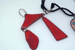 2pc MCM Enamel on Copper Pendant Lot Cord Necklace