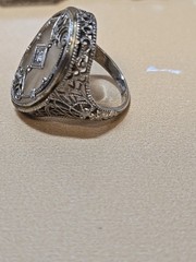 1930s Art Deco Childs CAMPHOR Glass Sterling Filigree & Diamond Bracelet & Ring