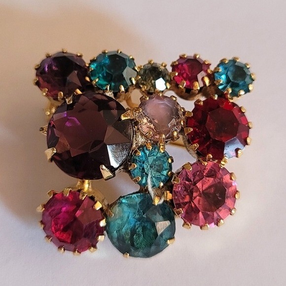 Juliana Delizza and Elster MCM Multi-color Glass Gold Cluster Brooch