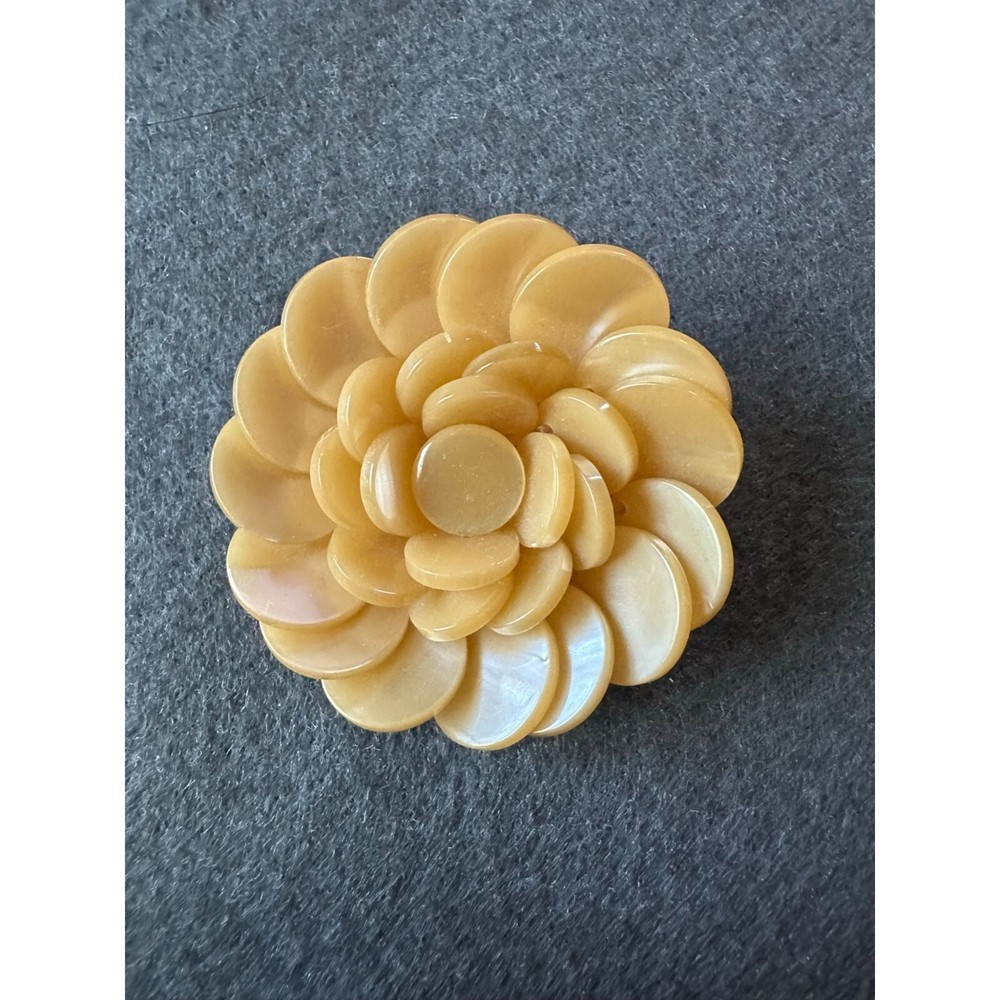 Yellow Beaded Button Flower Shaped Pin Brooch