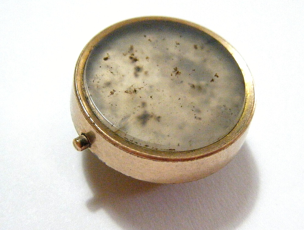 Vintage Victorian Large Moss Agate Shirt Collar Stud Button Gold Fill Pat. 1875