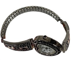 Heart Watch Silver Tone Stretch Bracelet Vintage Style