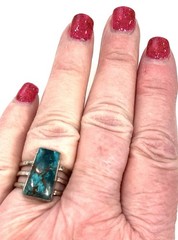 Vtg Chrysocolla Ring 925 Sterling Silver Sz 7 6g Unique Shape Aqua Color Ex Cond