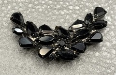 Vintage Black Rhinestone Cluster Crescent Moon Celestial Brooch Japanned Metal