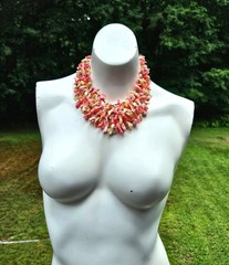 Vintage Hot Pinks Polished Shells Necklace Japan Hook Clasp Multi Strand Japan