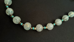 VTG Turquoise & Hand painted Glass Beads / 18″ Necklace, 1900s Venetian Murano