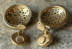 Vintage Gold Tone Filigree Dangle Drop Clip-On Earrings w/Clear Rhinestone 3″