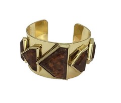 Jewelmint Faux Amber Cuff Bracelet Gold Tone 2.25” Diameter