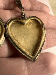Antique Heart Shaped Photo Locket Gold Over Sterling 19” Chain Read C3