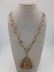 RARE SIGNED ART TWO TONE Brutalist hammered bird design pendant necklace