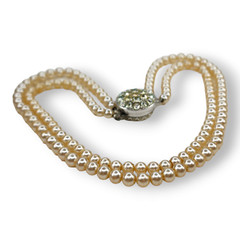 Vintage Sarah Coventry Faux Pearl Two Strand Necklace Reversible Clasp