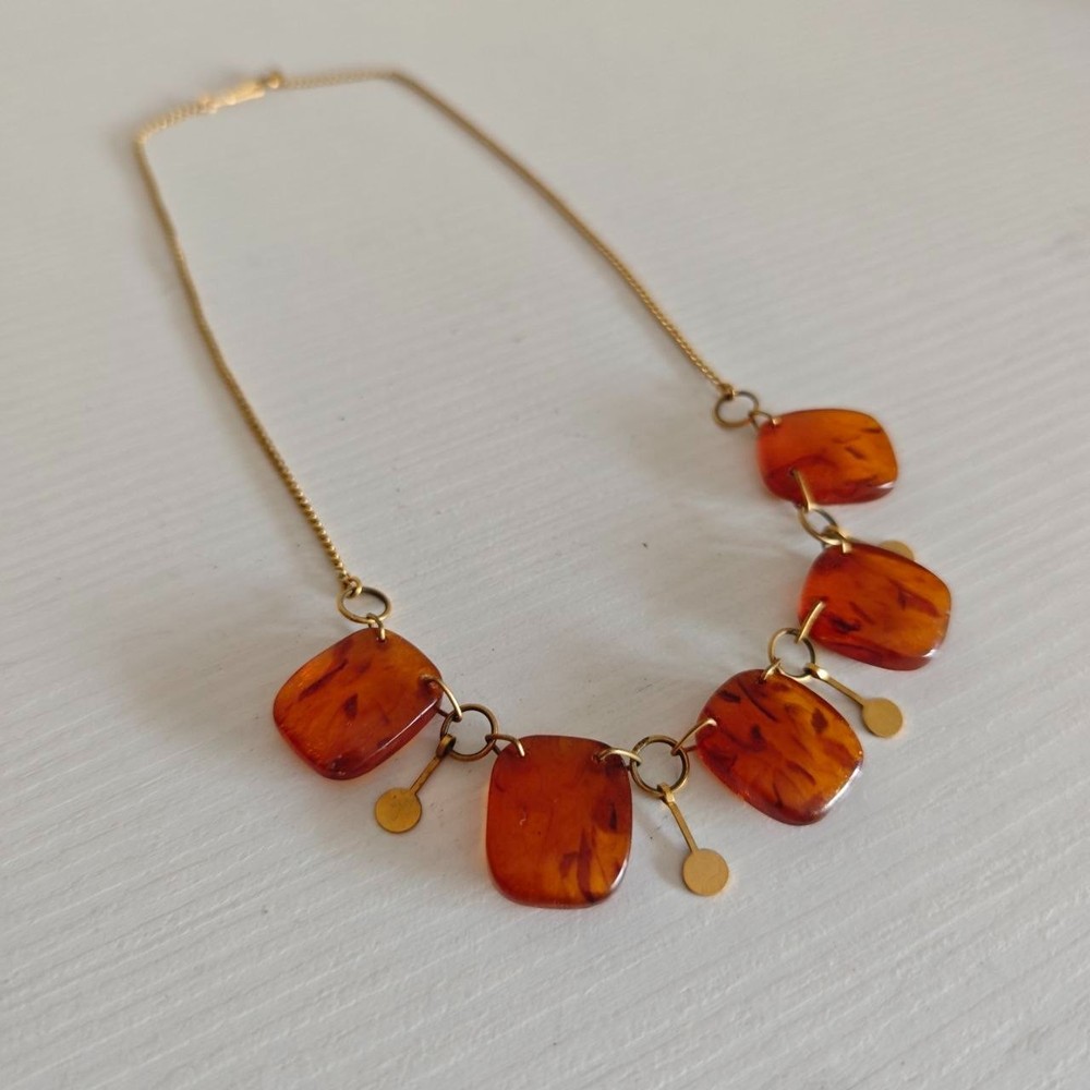 Vintage Soviet Baltic Amber Necklace 1970 Kaliningrad Factory 0YK Gold Plated