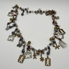 Vintage Guatemalan Chachal Necklace Thunderbird Horse Charms Silver Tone 22″