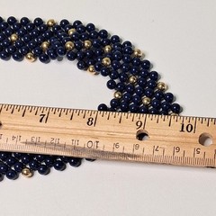 Navy Blue & Gold Beaded Bib Necklace Woven Statement Collar V-Shape Vintage