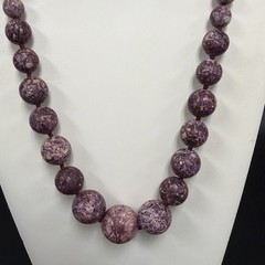Vintage Graduated Lepidolite Stone Beaded Necklace, Barrel Closure, Knotted