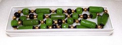 Vintage Givenchy Egyptian Revival Carved Green Faux Jade Lucite 32″ Necklace