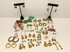 Vintage To Modern Lot of 40 Christmas Holiday Pierced Earrings Costume Jewelry