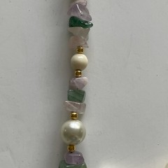 VTG Lee Sands Necklace Mother Of Pearl Inlay Flower Quartz Rose Green Beads