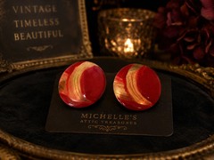 Vintage Red & Gold Abstract Earrings