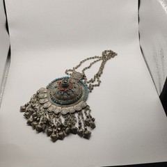Vintage Tribal Boho Statement Necklace with Beads and Charms