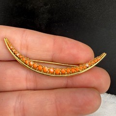 Vintage Crescent Moon Brooch Gold Tone Orange Coral?