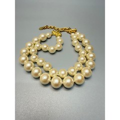Vintage Carol Lee Chunky Big Faux Pearl Choker Necklace 13″ 2 Strand Adjustable