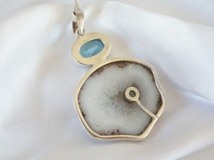 Huge Sterling Silver 925 Natural Heated Blue Topaz Modernist Pendant