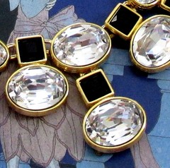 VTG RUNWAY MONET BLACK RHINESTONE HEADLIGHT OVAL CRYSTAL NECKLACE GP YSL ERA