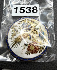 Vintage HUGE Cloisonné Enamel Brooch Birds Flowers Old Trombone Clasp